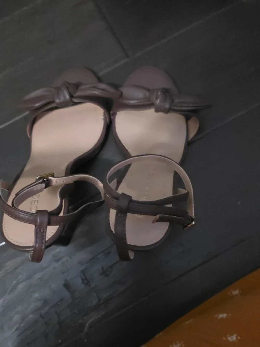 BCBGeneration Dark Brown Knotted Ankle-Strap Heels